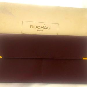 Rochas rich burgandy leather slim envelope wallet. Front snap. Never used.